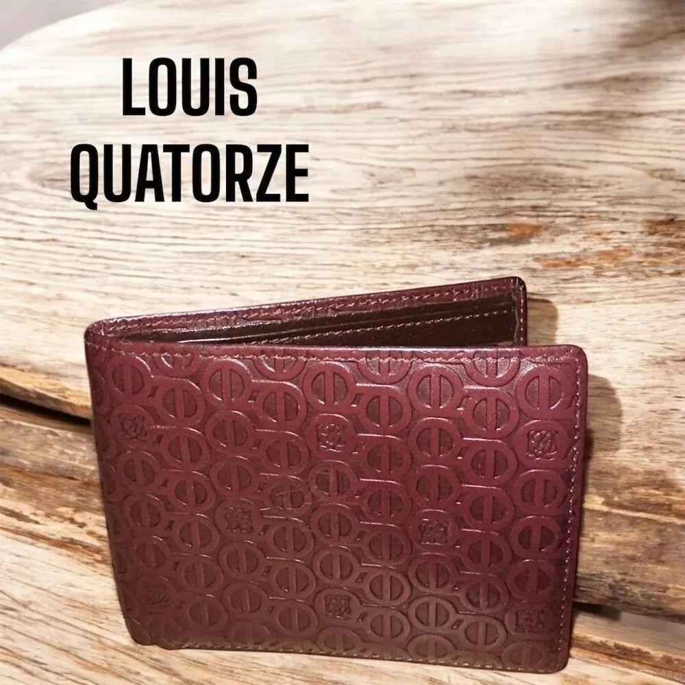 Louis Quatorze Men's Rich Brown Leather Bifold Wallet Logo Accent Multi Card ID